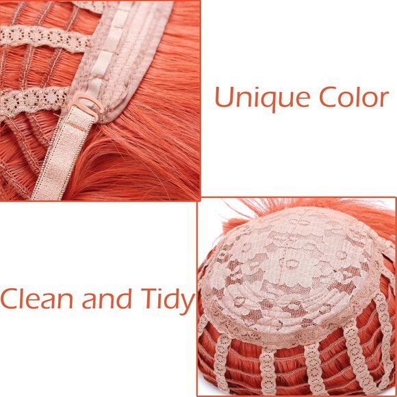 Women's Short Orange Wigs Curly Wavy Shoulder Length Pastel Bob - Picture 3 of 3